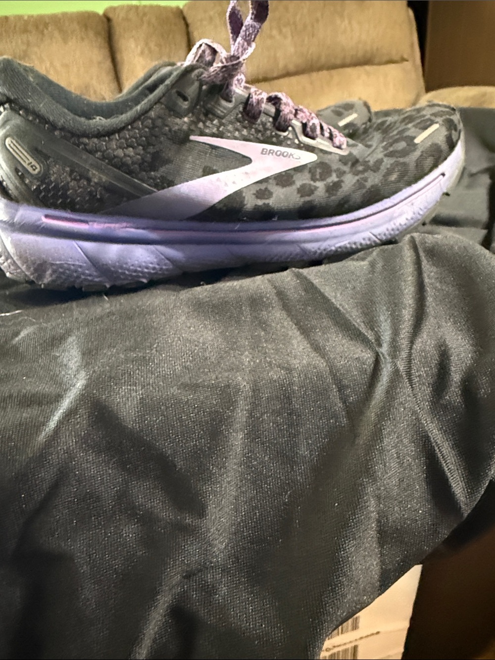 Brooks Women’s Black and Purple Leopard-Print Running Shoe